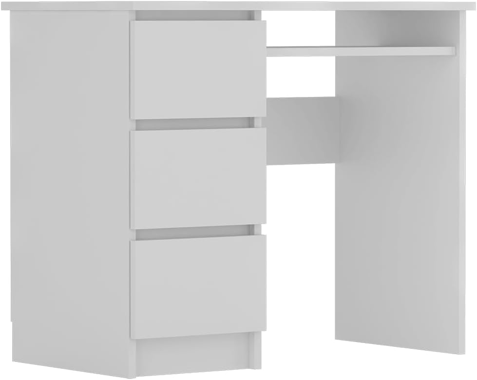 Shefa Line Cina Desk with Drawers - 3 Practical Drawers for Optimal Organisation - Office Table Computer Desk 90 x 50 cm Small Work Table Children's Desk with Storage Space - Modern White