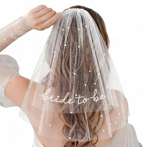 Bride to Be Veil White Hen Do Veil with Comb and Pearl Hen Party Accessories