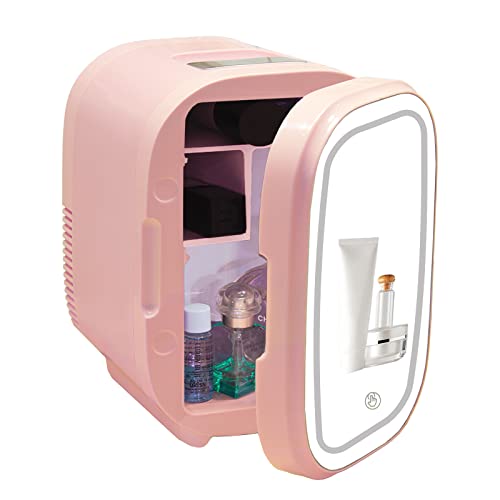 Vnimti Mini Skincare Fridge 8 Liter, Portable Small Compact Refrigerator Mirror Makeup Fridge With Ac/Dc Power, Perfect For Bedroom, Office, Car, Outdoor (Mirror - Pink) #TOP28