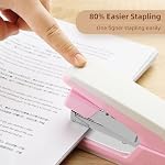 Deli Effortless Desktop Stapler, Heavy Duty Stapler, 40 Sheet Capacity, One Finger, No Effort, Includes Staples & Staple Remover, Pink