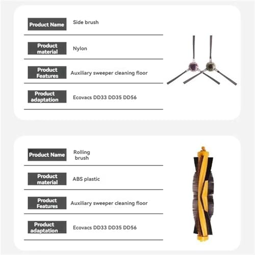 Kit 12 pièces de filtration et brosse latérale adaptées Ecovacs DD33 DD35 DD56 à haute endurance