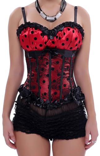 Image of Women's Lace up Gothic Jacquard Shoulder Straps Tank Overbust Shaper Corset Bustiers Top