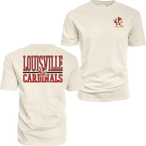 Louisville Cardinals NCAA Officially Licensed T-Shirt Ringspun Front/Back Mascot Ivory, Small