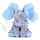 KINGEE-T Elefante de Peluche de Juguete Canciones de Canto Música Animada Orejas de Elefante Flappy Bebé de Peluche para Niños Muñeca de Regalo,Gray+Blue