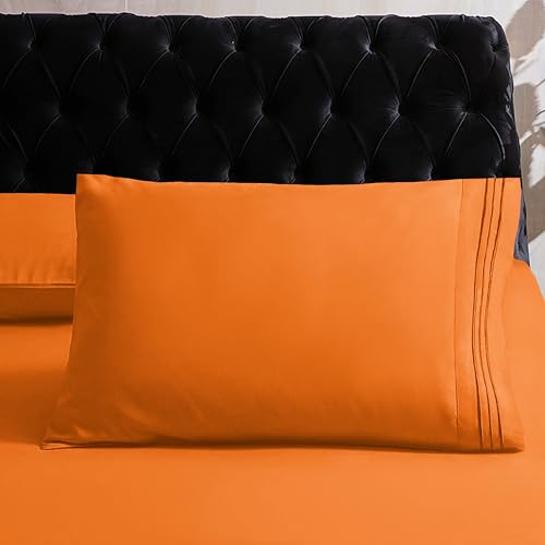 Image of Mocassi Twin Sheet Set - Luxury Hotel 1800 Premier Bedding Sheets & Pillowcases - Ultra Soft Breathable & Cooling Bed Sheets - Deep Pocket - Wrinkle Resistant - 4 Piece Set - Twin, Orange