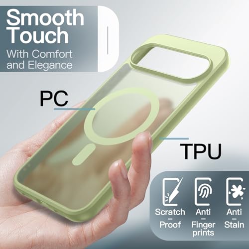 Image of JETech Magnetic Cover Case for Google Pixel 10 Pro XL 2025, Compatible with MagSafe and Pixelsnap Charger, Translucent Matte Back Shockproof Phone Cover (Jade)