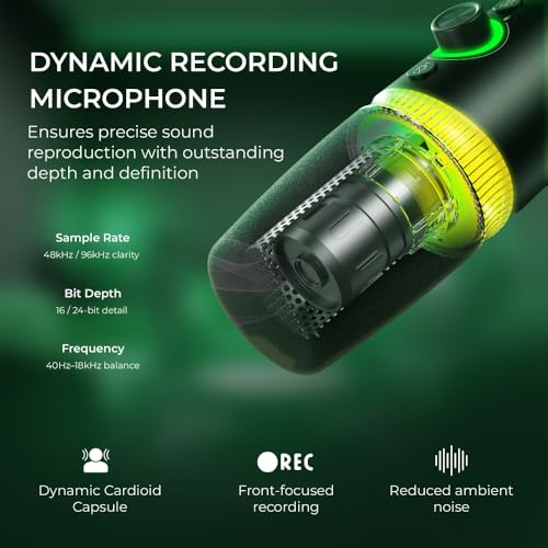 Image of Digitek DM-701 USB Dynamic Microphone - RGB Professional Gaming Streaming Podcast Mic with XLR Output, Noise Reduction, Cardioid Pattern, 24-bit /96kHz, Desktop Stand with LED Lighting