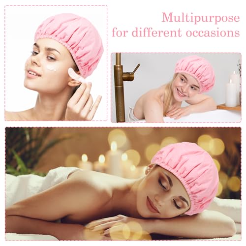 Terry Lined Shower Caps for Women Reusable Triple Layer Large Shower Cap Terry Cloth Lined Waterproof Bath Cap Hair Cap for Long Thick Hair(Pink Plaid) - Image 4