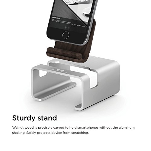 Elago® M3 Stand [Silver/Authentic Walnut] - [Premium Aluminum][Hybrid Design][Optimal Angle] – For All Iphones, Ipad Mini, Galaxy And Other Smartphones #TOP7