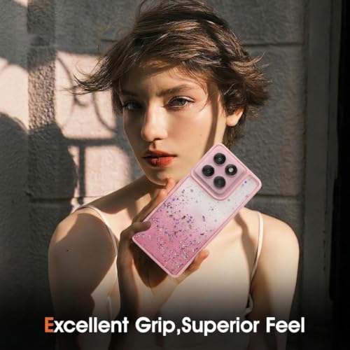 Image of VONZEE Case Compatible with Moto Edge 60 Fusion, Non Moving Glitter Shockproof Case for Girls & Women Soft TPU Shockproof Anti Scratch Drop Protection Cover (Pink)