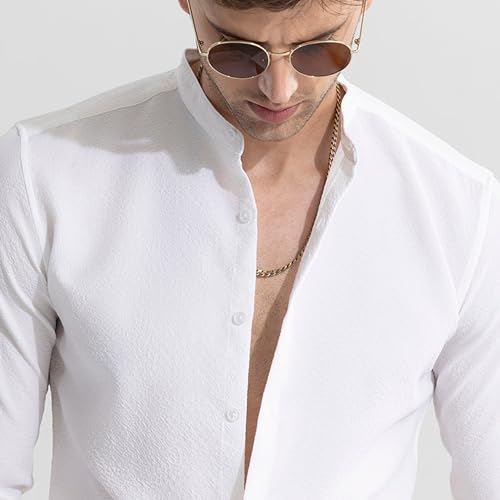 Image of SNITCH Slim-Fit Textured White Cotton Shirt