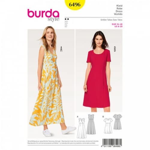 BurdaLadies Easy Sewing Pattern 6496 High Waist Dresses