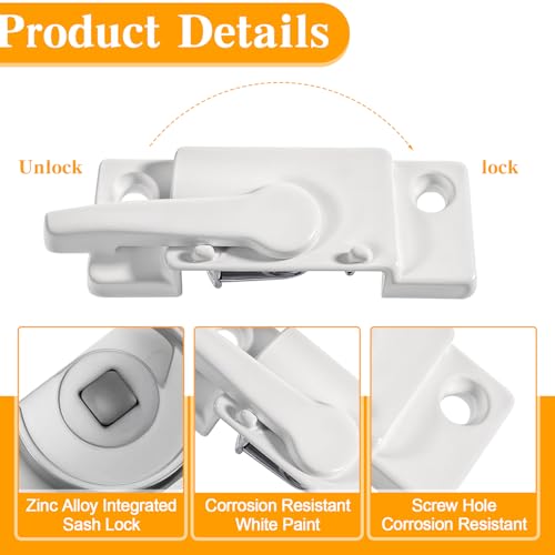 10-Pack Universal Window Sash Locks, White Iron Cam Action Latches for Double & Single-Hung and Horizontal Sliding Windows