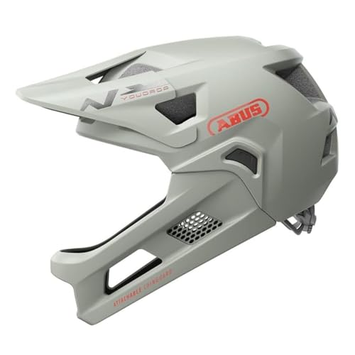 ABUS YouDrop Youth Mountain Bike Helmet - Bicyle Safety Certified, Removable Chin Guard, Designed for Kids (Chalk Grey, One Size)