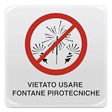 Cartello Adesivo Vietato usare fontane pirotecniche - Pittogramma adesivo effetto lente di formato mm. 95x95, in pvc bianco e stampati tecnica serigrafica