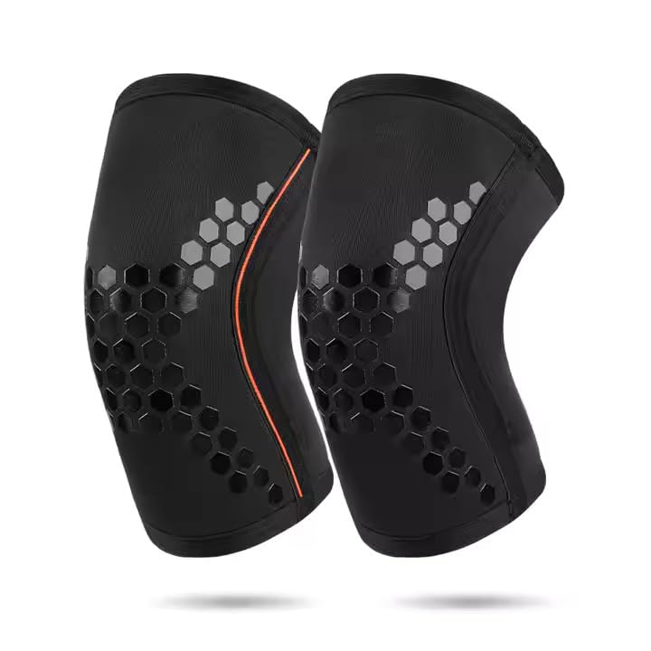 Image of Leosportz Knee Support for men Gym (1Pair) - 7mm Power Knee Support Gym Workout | Knee Sleeves for Running Jogging Gym Squats | Ideal for Squats, Powerlifting & Deadlift (Orange, M)