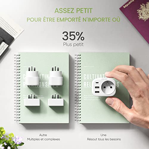 lencent adaptateur prise uk/anglaise française prise, avec 2 ports usb et 1 port usb c adapté à angleterre, irlande, royaume uni, Écosse, adaptateur électrique mâle uk/ femelle france, type g