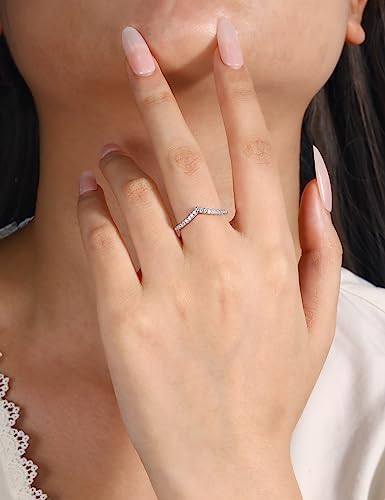 Jalokivi 2Mm 925 Sterling Silver Eternity Ring For Women Chevron Cubic Zirconia Half Eternity Wedding Bands Size 4.5 #TOP4
