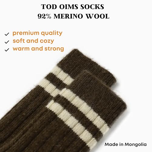 Merino 92% Wool Socks for Men & Women, Large Size (10-13.5 US), Made in Mongolia, Cozy & Soft Hiking Socks, Bed Socks for Quality Warmth, Classic Thick Socks, Comfortable & Stylish, 2 Pairs4