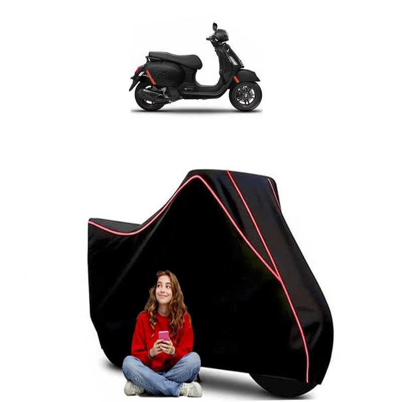 Image of GTS 300 BS6 Scooty Bike Cover Water Resistant Outdoor Use Universal Fit Scooters Motorcycles Heavy Duty UV Protection Dust Rain Scratch Resistant Elastic Bottom Black Blue Piping
