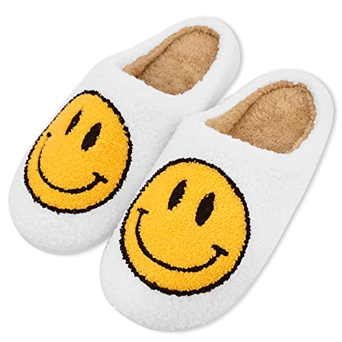 Smiley Face House Slippers Soft Slide Slipper Home Bedroom Shoes House Casual Slippers Warm House Casual Shoes Cozy House Indoor Shoes Winter White