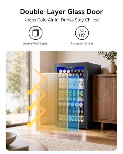 Image of Feelfunn 3.2 Cu. Ft. Beverage Refrigerator, 126-Can Mini Fridge, 34-64F