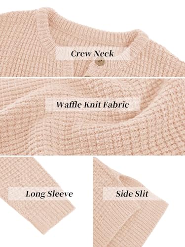 Image of rrhss Girls Waffle Knit Sweaters Trendy Henley Button V Neck Long Sleeve Pullover Jumper Tops