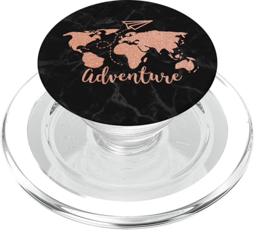 World Map Adventure Paper Plane MagSafe PopGrip — black world map with a paper-plane route detail