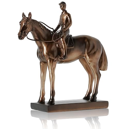 Home Decoration Scultura - Statue Di Cavalli Da Corsa In Bronzo Adatte Per L'ufficio Domestico, Sculture Equestri In Resina, Cavalieri In Piedi, Artigianato Artistico Con Figure Di Equitazione(25*9*27