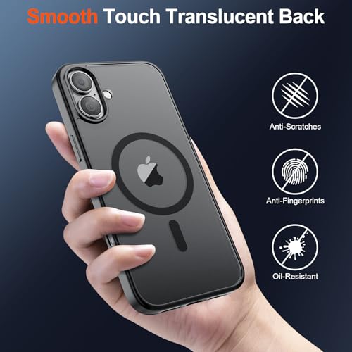 Image of SUPFINE Magnetic for iPhone 17 Case (Compatible with MagSafe)(Military Grade Drop Protection) Translucent Matte Shockproof with Anti-Fingerprint Phone Cover,Black