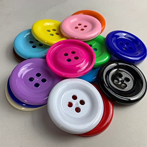 50 Mm (2 Inch)Big Colored Buttons Large Round Shapes Craft Flatback Resin Button 4 Holes Multicolor For Decoration Crafts Making, Clothes Sewing And Diy Projects, Scrapbook Pack 10 Pcs (Pink) #TOP1