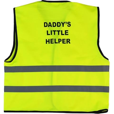 Unisex Kids High Visibility Vest Hi Vis Waistcoat With DADDY'S LITTLE HELPER Writing At Back (2/3 Years, Yellow) Cover