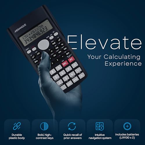 Merangue Scientific Calculator, 10-Digit Engineering and Financial Calculator with 2-Line Display, Easy-to-Use Calculator with Ergonomic Grip and Protective Case, Gray image 1