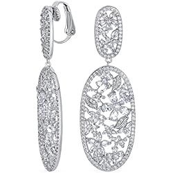 Lamparas Colgantes Araña Lámpara De Arañallamativos Con Clip Bailarinas Prom Latón Chapado En Plata Art Deco Estilo Nupcial Grande Flor De Zirconia Hoja Ovalada Declaración Larga Cz Bouquet Lámpara De Araña Colgante