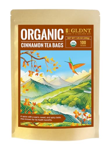 GLDNT Organic Cinnamon Tea Bags, Sweet &amp; Spicy Flavor, Caffeine Free, 100ct