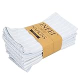 INFEI White Striped Linen Cotton Dinner Napkins - Pack of 12 (17 x 17 inches) - for Events & Home Us