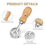 TACGEA Ravioli Stamp Maker Cutter with Roller Wheel (Set of 4), Wooden Handle and Fluted Edge, for Ravioli, Pasta, Dumplings Lasagna, Pierogi
