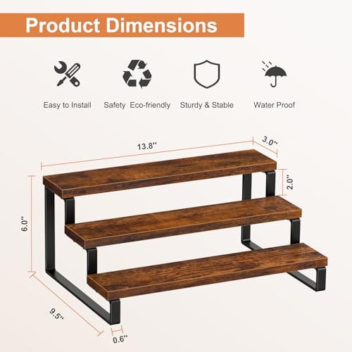 Giikin 3-Tier Spice Rack, 13.8 Inch Wood Countertop Spice Storage Holder, Kitchen Pantry Cabinet Organizer Cupboard for Spice Bottles, Jars, Seasonings, Baking Supplies, Metal Frame(Set of 2) by Giikin - Used condition - Image 6