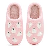 NENFAL Halloween Ghost Slippers Cozy Plush Fleece Indoor/Outdoor Scary Monster Footwear Winter Indoor House Shoes for Women Men, Pink4344