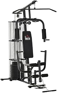 HOMCOM Multi-Exercise Gym Workout Station, 45Kg Weight Stack Training System, Full Body Fitness for Home Gym, Black