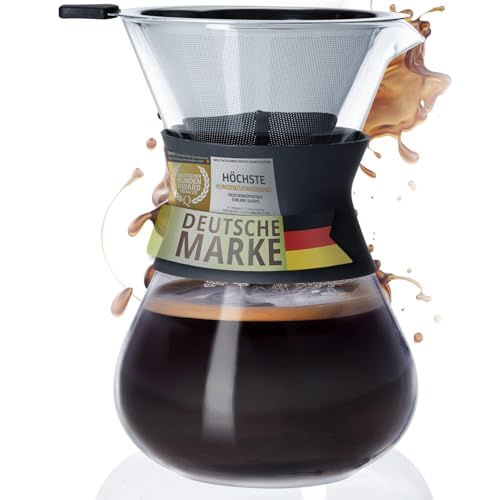 Coffee Fox® Kaffeezubereiter – Cold Brew Kaffee-Kanne; Kaffeebereiter, Pour Over & Kaffee-Karaffe mit Dauerfilter aus Edelstahl – Perfekte Kaffeezubereitung für aromatischen Genuss (Mit Haltekragen)