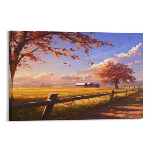 Toile murale forêt aquarelle automne 60x90cm décoration salon