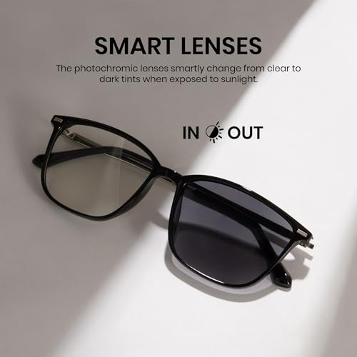 Image of Cyxus Photochromic Blue Light Blocking Glasses for Men Women, Lightweight Square Eyeglasses, UV Protection Transition Sunglasses for Computer Gaming Outdoor Daily Wear 8208iT01