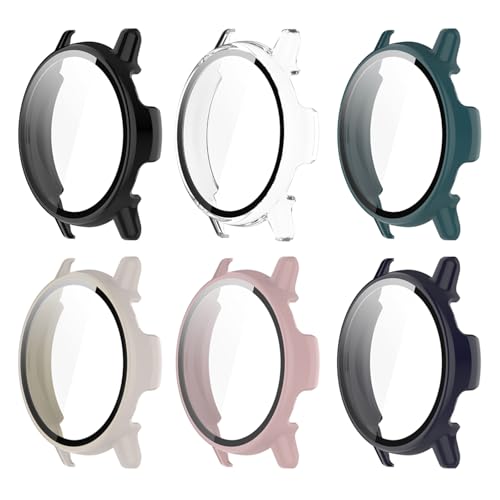 Kimiyaki 6 Pack for Garmin vivoactive 5 Smartwatch Case [Full Coverage], Hard PC Bumper All-Around Protective Accessories for Garmin vivoactive 5 Built-in Tempered Glass Film