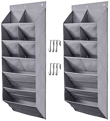 Fentec Over The Door Shoe Organizer, 2 Pack Hanging Shoe Organizer, 6-Tier Large Deep Pockets Door Shoe Rack With 3 Hooks Shoe Organizer For Shoes, Sneakers, And Home Accessories, Grey #TOP18
