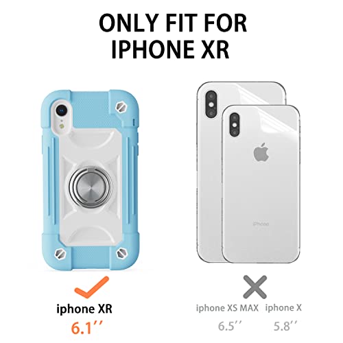 Image of MARKILL Compatible with iPhone with Built-in 360Rotating Ring Stand, Military Grade Drop Protection Full Body Rugged Heavy Duty Case Durable Cover (Ice Blue, iPhone XR 6.1 inch)
