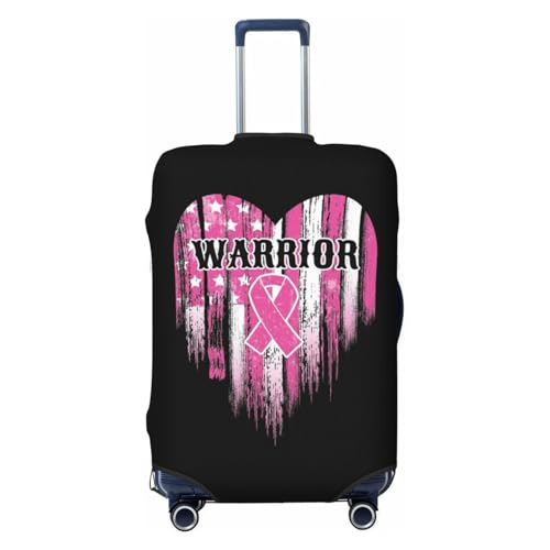 American Flag Heart Breast Cancer Warrior Travel Luggage Cover Suitcase Protector Fits 18-21 Inch Case(Black,S)