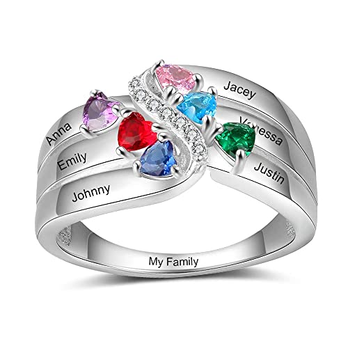 925 Sterling Silver for Women, Promise Ring for Her, Birthstones Rings for Women, Custom Mother Rings Jewelry Gift for Wife Mother as Birthday Mother's Day Gifts