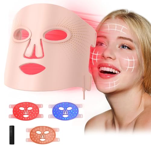 Máscara Facial LED, 3 Colores Mascarilla con Terapia de Cara Material Confortable Silicona de Calidad Alimentaria Con Mando a Distancia Multifuncional para Todo Tipo de Pieles