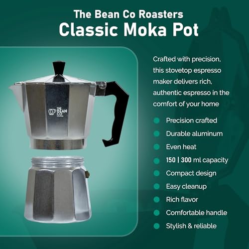 Image of THE BEAN CO Classic Moka Pot | Premium Aluminium | Stovetop | Espresso Coffee Maker (150 ml, Silver)
